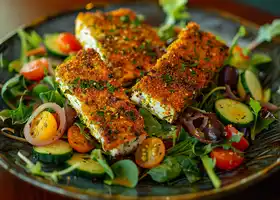 Herb-Crusted Tofu with Mediterranean Vegetable Salad recipe