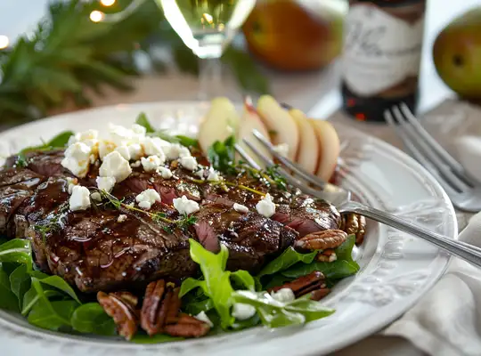 Stashcook | Herb-Marinated Steak with Pear, Pecan & Feta Salad