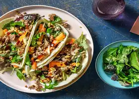 Chinese Garlic Beef Tacos with Quick-pickled Veggies recipe