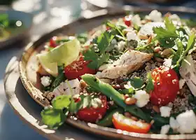 Warm Quinoa Salad with Turkey, Green Beans, Sunflower Seeds & Feta recipe
