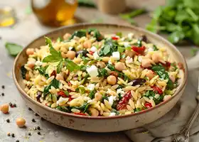 Mediterranean Orzo Salad with Spinach, Sun-Dried Tomatoes & Feta recipe