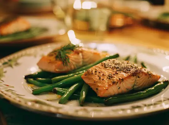 Stashcook | Baked Salmon & Green Beans with Creamy Mustard Sauce