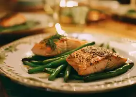 Baked Salmon & Green Beans with Creamy Mustard Sauce recipe