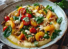 Herbed Polenta with Nectarine, Cherry Tomato & Walnut Salad recipe