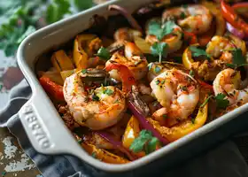 Oven-Baked Shrimp and Vegetables with Creamy Chipotle Sauce recipe