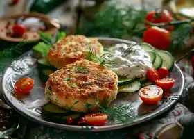 Chicken & Zucchini Patties with Creamy Dill Salad recipe