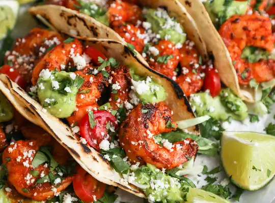 Stashcook | Chili Lime Shrimp Tacos with Avocado Jalapeno Crema