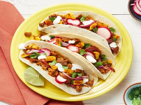 Stashcook | Pork & Caramelized Pineapple Tacos with Pickled Veggies & Lime Crema