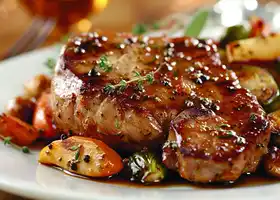 Herb-Crusted Pork Chops with Apple Cider Glaze & Roasted Vegetables recipe