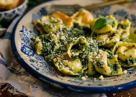 Cheese Tortellini with Spinach Pesto and Toasted Panko recipe