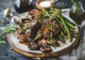 Rosemary Balsamic Lamb Chops with Asparagus & Shiitake Mushrooms recipe