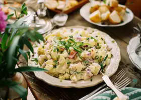 Cheesy Potato Salad with Herbs and Bacon recipe
