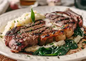 Grilled Ribeye with Spinach Mash recipe
