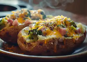 Cheesy Ham and Broccoli Baked Potatoes recipe