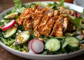 Thai-Inspired Chicken Salad with Peanut Dressing & Sesame Croutons recipe