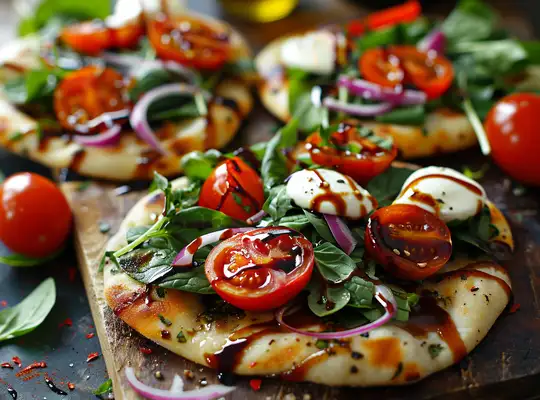 Stashcook | Balsamic Glazed Vegetable Flatbread with Spinach Salad