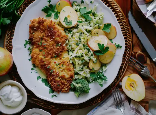 Stashcook | Herbed Chicken Schnitzel with Tangy Apple Slaw