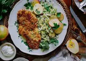 Herbed Chicken Schnitzel with Tangy Apple Slaw recipe