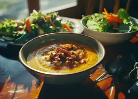 Creamy Carrot Soup with Apple Walnut Salad recipe