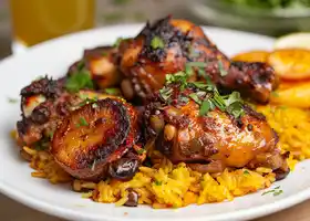 Baked Jerk Chicken with Coconut Rice and Fried Sweet Plantains recipe