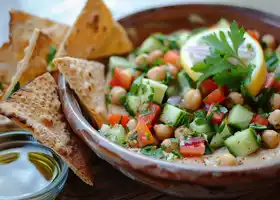 Mediterranean Pita Chips with Chickpea Dip and Greek Salad recipe