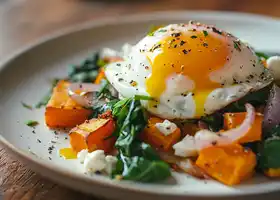 Sweet Potato & Spinach Hash with Poached Eggs & Cheddar recipe