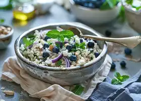 Blueberry-Mint Barley Salad with Lemon, Almonds & Feta Cheese recipe