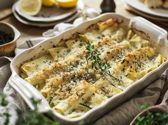 Stashcook | Baked Zucchini Rigatoni with Herbed Cream Sauce