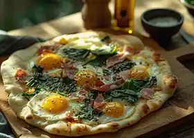 Ham, Spinach & Cheddar Breakfast Flatbread recipe