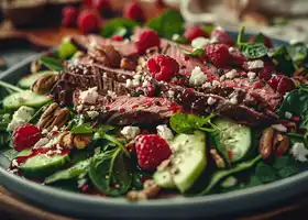 Beef Salad with Pecans, Feta & Raspberry-Mint Dressing recipe
