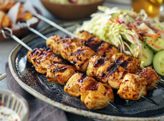 Stashcook | Spicy Chicken Kebabs with Tangy Slaw