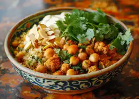 Spiced Cauliflower Chickpea Bowl with Cilantro and Almonds recipe