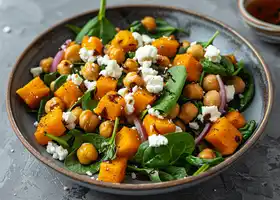 Chickpea, Roasted Butternut Squash & Spinach Salad with Goat Cheese recipe