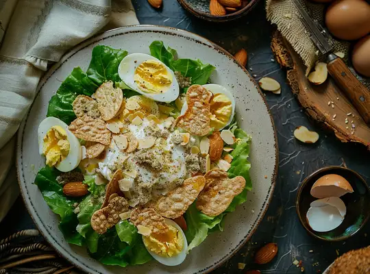 Stashcook | Caesar Salad with Anchovy Dressing and Almond Crisps