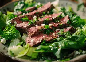 Charred Romaine and Flank Steak Salad with Feta & Mustard Vinaigrette recipe