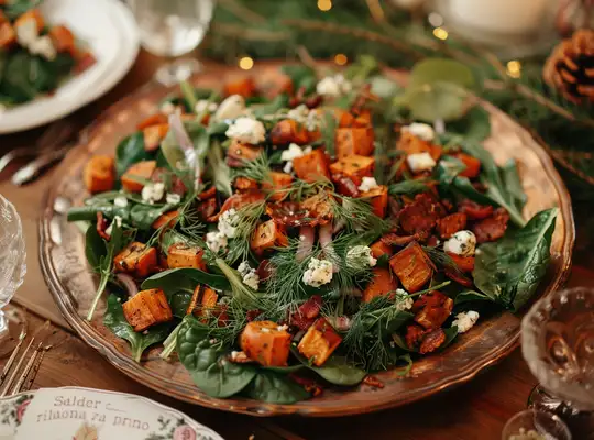 Stashcook | Warm Spinach, Sweet Potato, Pancetta, Feta & Dill Salad