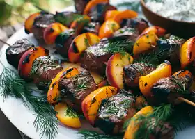 Beef and Peach Kabobs with Yogurt-Dill Dip recipe