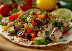 Chicken Tacos with Charred Vegetables & Avocado Salsa recipe