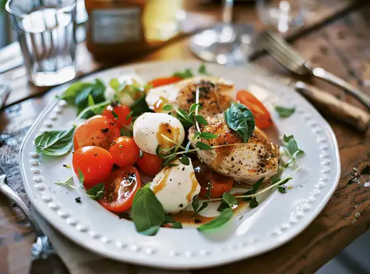 Stashcook | Honey Balsamic Chicken with Mozzarella Tomato Salad