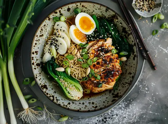 Stashcook | Spicy Chicken Ramen with Bok Choy and Soft-Boiled Eggs