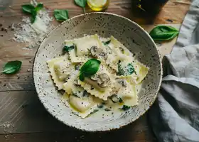 Creamy Mushroom and Spinach Ravioli recipe