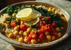Chickpea Tomato Curry with Kale & Lemon over Quinoa recipe