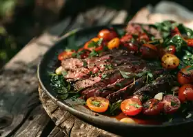 Grilled Flank Steak with Roasted Tomato and Pepper Salad recipe