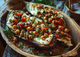 Baked Eggplant with Mozzarella and Herbed Chickpeas recipe