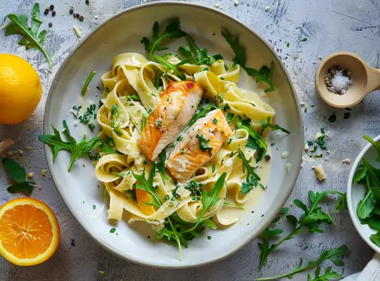 Stashcook | Creamy Trout Tagliatelle with Arugula and Citrus Zest