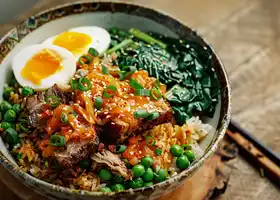 Pork Belly Kimchi Fried Rice with Spinach & Peas recipe
