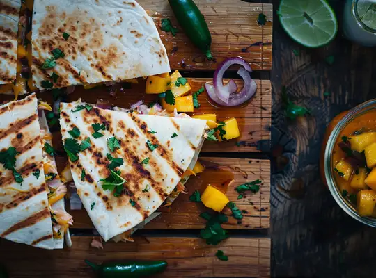 Stashcook | Spicy Salmon Quesadillas with Mango Salsa
