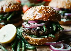 Beef and Blue Cheese Burger with Garlic Green Beans recipe