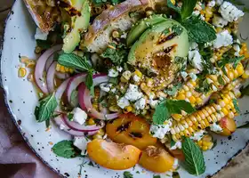 Grilled Corn, Nectarine, and Feta Salad with Herb Focaccia recipe