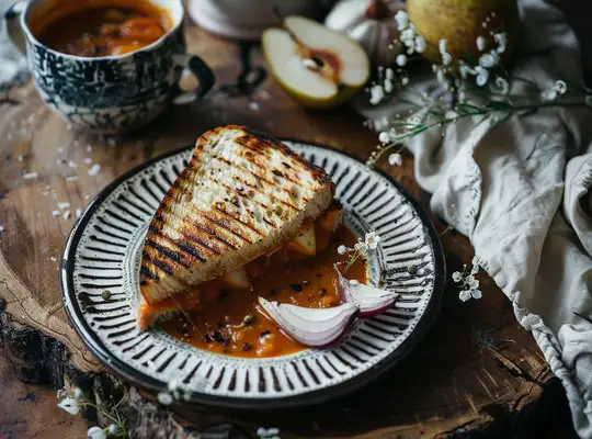 Stashcook | Pear-Gouda Grilled Cheese with Spicy Tomato Soup